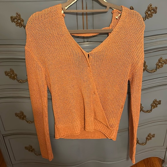 Cute pink open-backed sweater. Used bobby pins because I didn’t like open front. - Picture 1 of 2